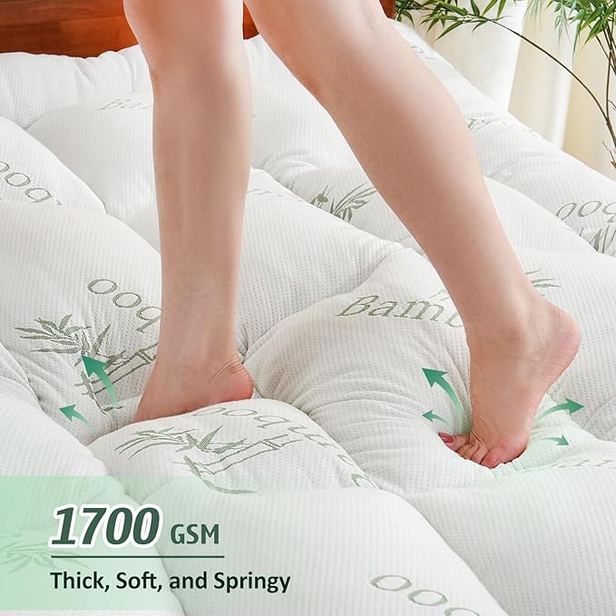 DOWNCOOL 3 Inch Memory Foam Mattress Topper Twin – Cooling Pillow Top Mattress Topper for Back Pain Relief, with Bamboo Viscose Air Layer, 1700 GSM Fill, Deep Pocket Fits 8"–21"