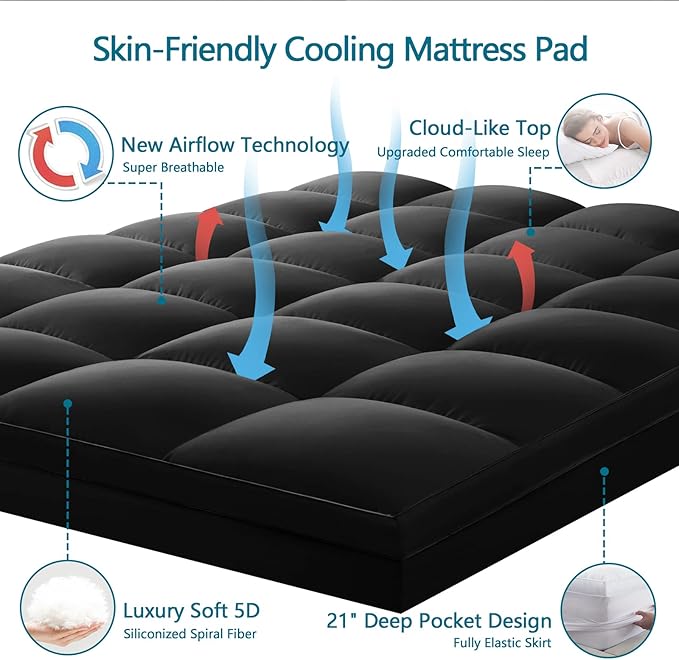 CHOKIT King Mattress Topper, Extra Thick Pillow Top Mattress Pad for Back Pain Relief, Cooling Bed Topper Mattress Cover with 8-21 Inch Deep Pocket