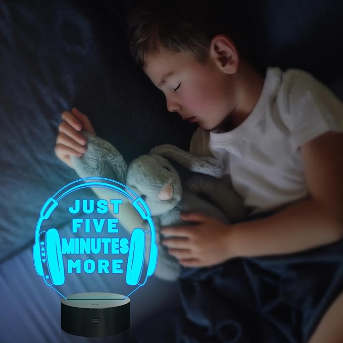 Attivolife Just Five Minutes More Night Light, Headphone Graphic Video Games Gamer Room Decor, Funny Gift 3D Illusion Lamp 16 Colors Changing Touch & Remote Control for Men Teenagers Kids
