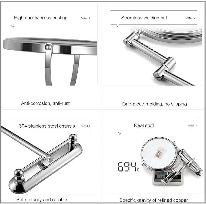 Makeup Mirror Wall Mounted Extra Long Arm, Cosmetic Mirror Magnification, Vanity Mirror 360° Swivel Extend and Fold, Double Sided Bathroom Shaving Mirror Magnifying Mirror Wall Mounted
