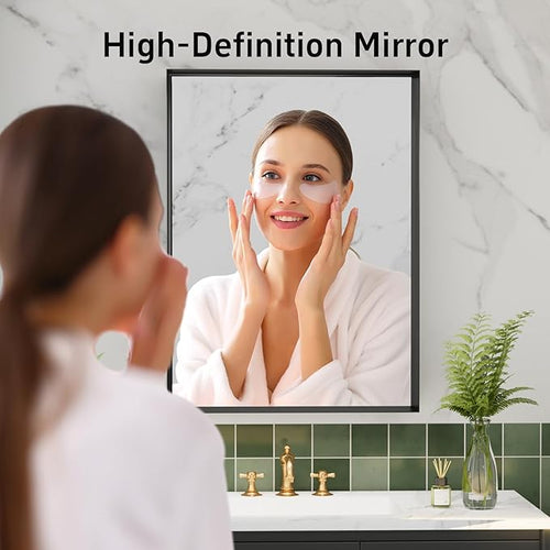 16x24 inch Black Bathroom Mirrors for Over Sink, Small Bathroom Mirror, Rectangle Metal Framed Vanity Wall Mirrors, Anti-Rust, Tempered Glass, Hangs Horizontally or Vertically