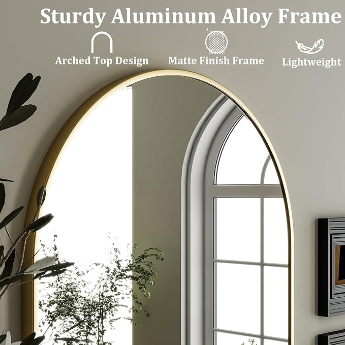 HARRITPURE Arched Wall Mirror 24"x36" – Gold Metal Frame Vanity Mirrors for Bedroom, Entryway, Living Room Decor