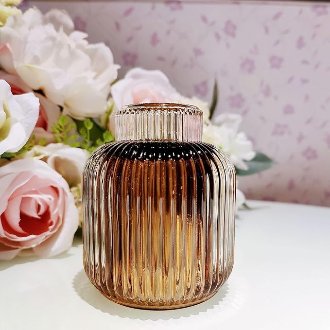 Woho Brown Votive Candle Holders Bulk of 4 for Fall Decor, Tealight Candle Holder for Halloween/Thanksgiving, Vintage Glass Tea Lights Candle Holder for Dining Table(Brown, 3.5'' Tall 3.1'' Diameter)