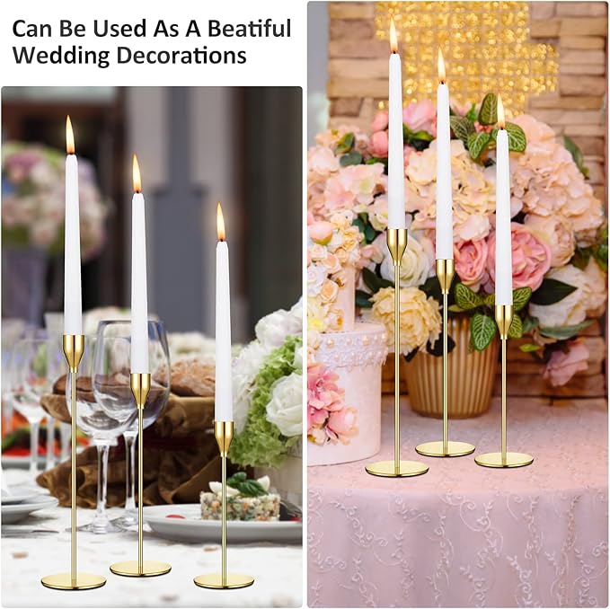 Set of 18 Tall Candlestick Holders Thin Metal Taper Candle Holders for Table Centerpiece Modern Decorative Pillar Candle Sticks Stand for Home Wedding Christmas Decoration(Gold)