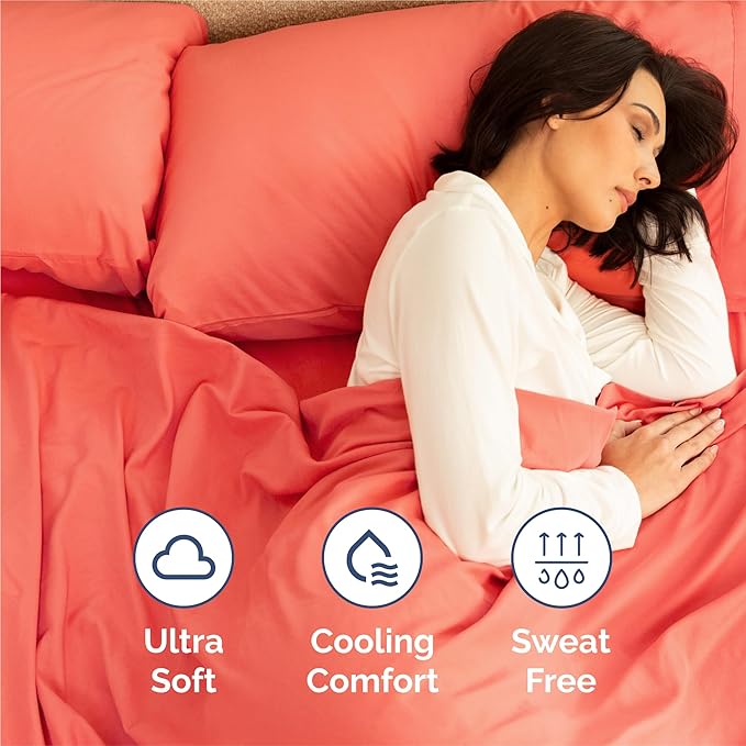 Split King 7 Piece Sheet Set - Cooling & Breathable Bed Sheets - Hotel Luxury Bed Sheets for Women, Men, Kids & Teens - Deep Pocket Bedding w/ Easy Fit - Soft & Wrinkle Free - Split King Coral Sheets