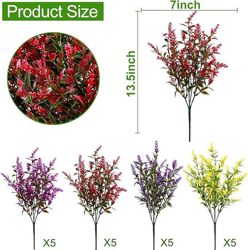 20 Bundles Artificial Lavender Flowers for Outdoors Summer Decor, UV Resistant Fake Flowers Plastic Faux Plants Wedding Kitchen Office Table Centerpieces Home Porch Yards Cemetery Decor(Mix Colors)