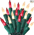 ODEETRONIC Red & White Christmas Lights, 21.63ft 100 Count Incandescent Green Wire Christmas String Lights, Connectable UL Certified Xmas Fairy Tree Light, Outdoor/Indoor Mini Light for Wedding Party