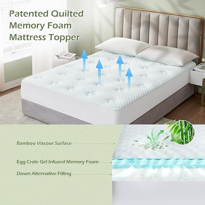 Hansleep RV Short Queen Mattress Topper Viscose Derived from Bamboo, Camping Memory Foam Pillow Top Mattress Topper, Breathable Mattress Pad for Back Pain Relief, 60" x 75", White