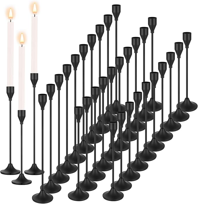 Mumufy 30 Pcs Candle Holders Taper Candlestick Metal Tall Candle Holders Table Centerpieces for Wedding Party Home Decorations, Fits 3/4'' Thick(Black)