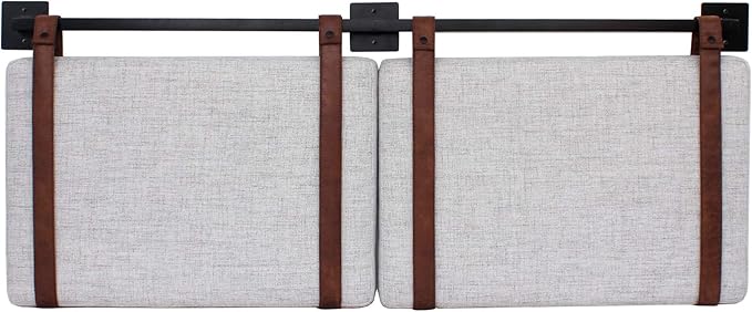 Nathan James Harlow Modern Wall Mount Hanging Headboard, King, Gray with Brown Faux Leather Straps