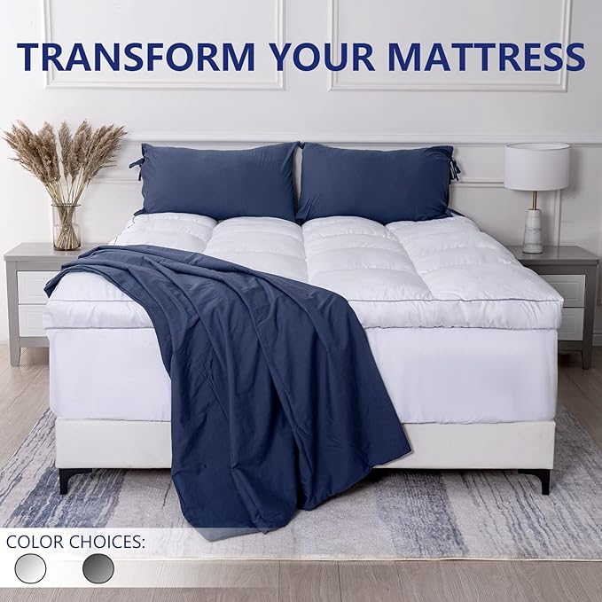 Marine Moon King Mattress Topper, Cooling Pillow Top, Hotel Quality Down Alternative Pillow Topper Cover, Plush Thick Bed Toppers for Back Pain with Deep Pocket
