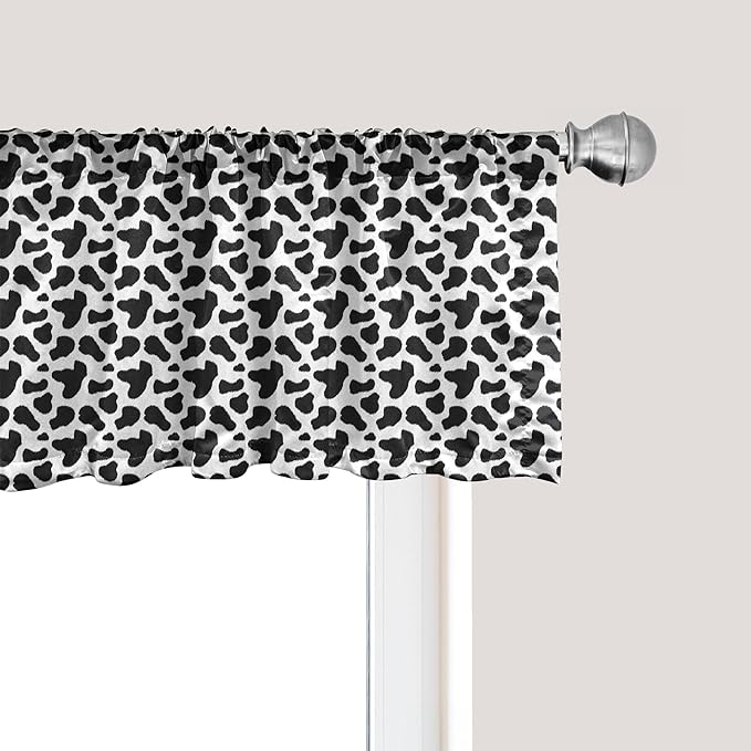 Ambesonne Cow Print Window Valance, Animal Hide Pattern Spots Farm Life Cattle Camouflage Animal Skin, Curtain Valance for Kitchen Bedroom Decor with Rod Pocket, 42" x 18", Charcoal Grey White