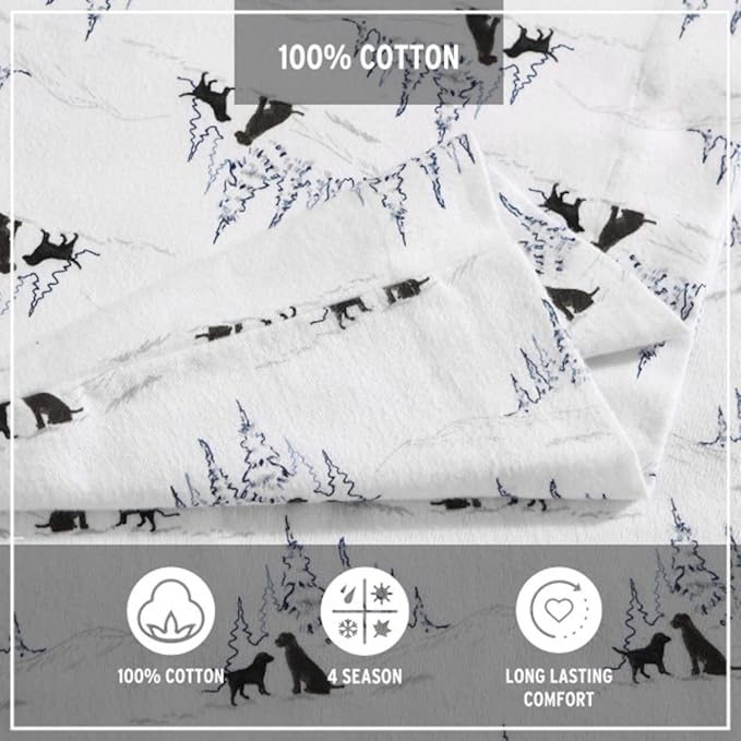 Eddie Bauer - Full Sheets, Cotton Flannel Bedding Set, Brushed For Extra Softness, Cozy Home Decor (Dog Friends White, Full)