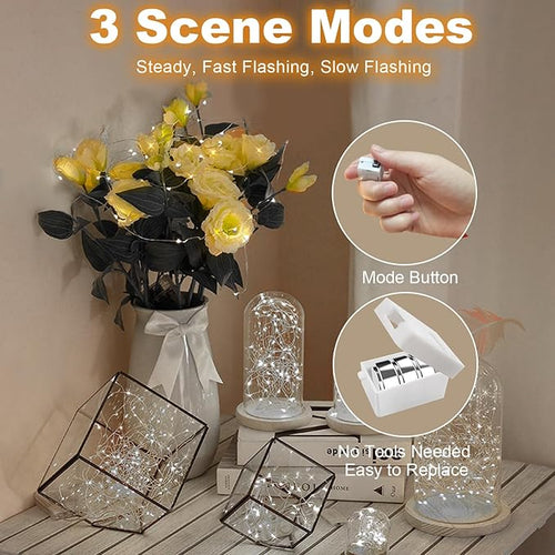 20 Pack Fairy Lights Battery Operated - 3 Speed Modes, 7Ft 20 LED String Twinkle Lights, Waterproof Copper Wire, Mini Firefly Light for Mason Jars Vases Christmas Decor, White