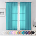 Aiyufeng Turquoise Sheer Curtains 63 Inch Length 2 Panels Set, Light Filtering Airy Rod Pocket Turquoise Window Curtain Treatment Drapes for Kitchen Bedroom Living, Each 40Wx63L Inches