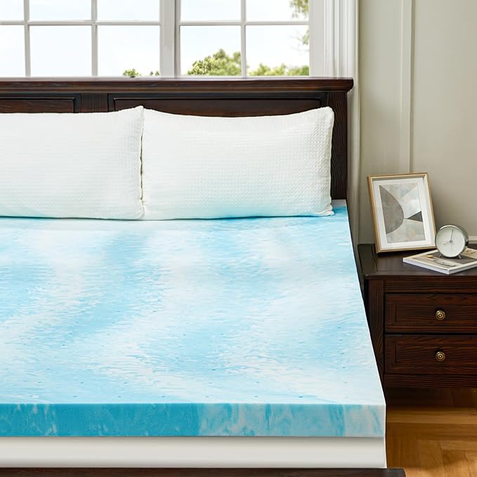 PERLECARE 3 Inch Twin Memory Foam Mattress Topper, Cooling Gel Infused Mattress Pad, Ventilated Bed Topper for Pressure Relief, CertiPUR-US Certified, Dorm Room Essentials, Blue
