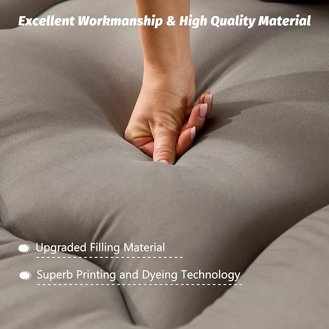 MAXYOYO Japanese Floor Mattress Futon Mattress, 4" Thicken Tatami Mat Sleeping Pad Foldable Roll Up Mat Boys Girls Dormitory Pad Kids Floor Lounger Pillow Bed, Charcoal Grey, Full Size