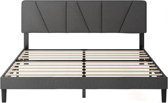 ZINUS King Maya Upholstered Bed Frame with Asymmetric Headboard, Durable Wooden Slats, Sturdy Framework, Noise Free Sleep, No Box Spring Needed, Easy Assembly, Eco Friendly Packaging, Dark Grey