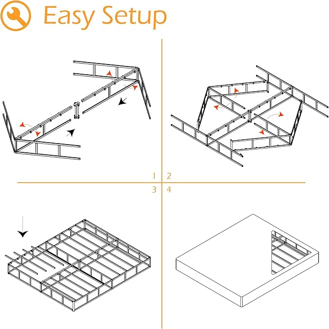 Cal King Box Spring 4 Inch Low Profile, Heavy Duty Metal Box Spring Bed Base with Fabric Cover, Mattress Foundation, Easy Assembly, Noise Free, Black