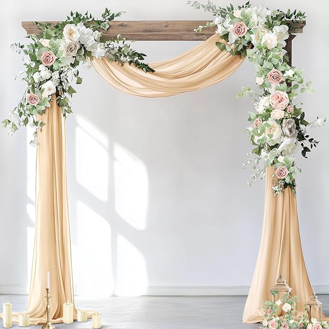 Socomi Wedding Arch Draping Fabric 3 Panels 29" x 19Ft Champagne Sheer Chiffon Curtain Drapes 6 Yards for Wedding Ceremony Birthday Party Decoration