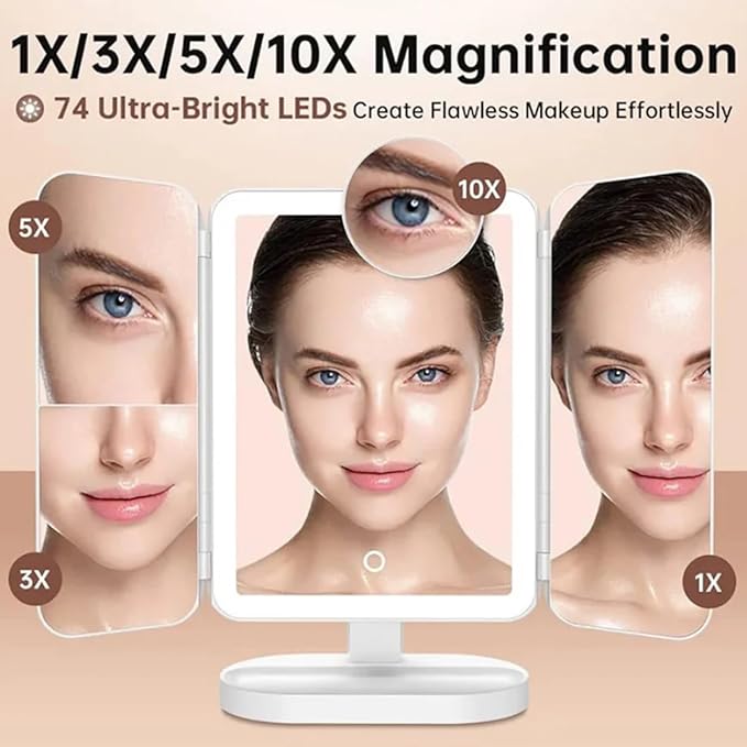 Vanity Mirror Pro, Trifold Led Makeup Mirror, Aristoparis Makeup Mirror, Glisera Makeup Mirrors, Glisera Smart Mirror with Lights,LED Trifold Vanity (White)