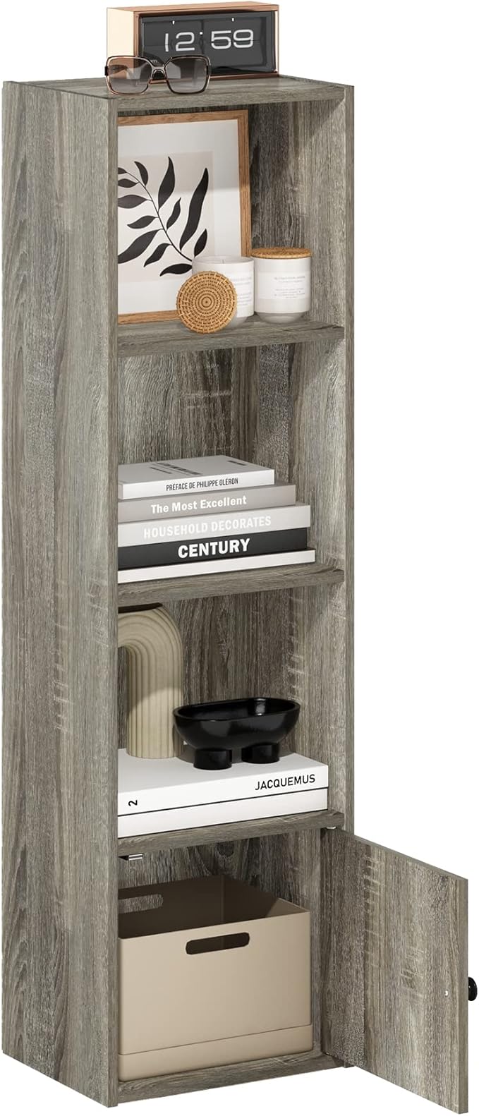 Furinno Luder Shelf Bookcase with 1 Door Storage Cabinet, French Oak