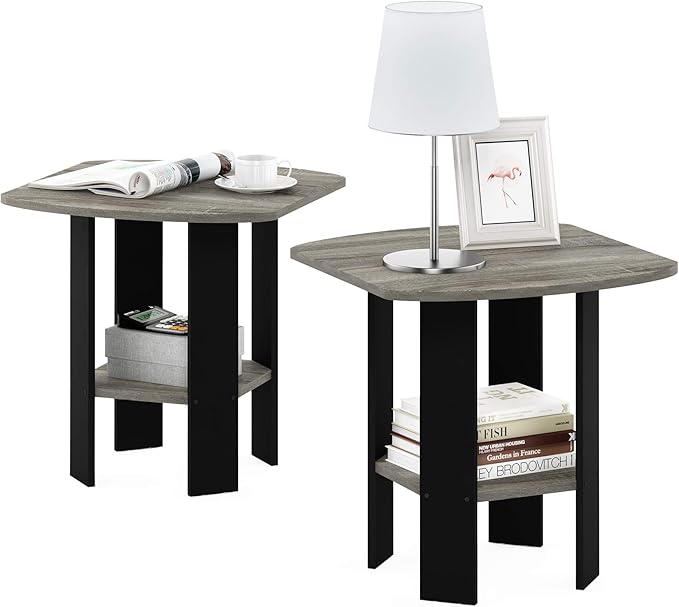 Furinno Simple Design End Table, 2-Pack, French Oak Grey/Black