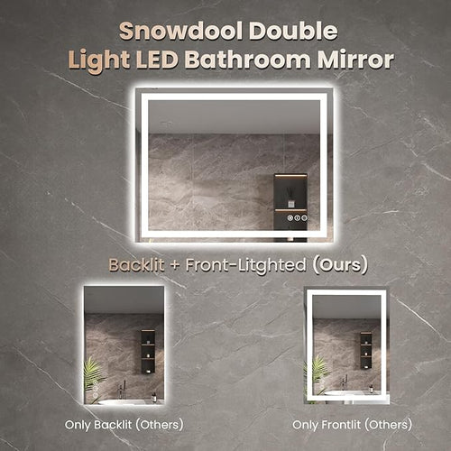 20"X28" LED Bathroom Mirror with Front Lights and Backlit, Anti-Fog, Dimmable, Shatter-Proof Tempered Glass, Lighted Bathroom Vanity Mirror for Wall with 3 Colors, Memory Function