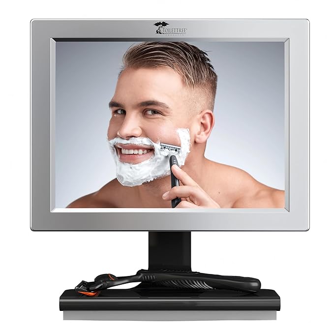ToiletTree Products Fogless Shower Mirror with Squeegee - Anti-Fog Mirror - Adjustable Shaving Mirror with a Squeegee - Rust-Proof, Impact-Resistance Bathroom Shower Mirror