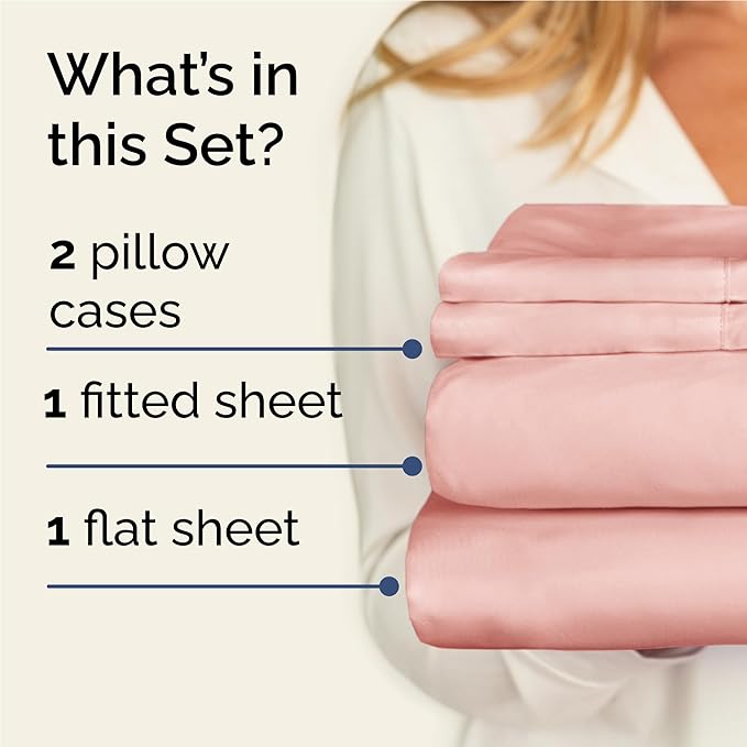 Twin XL 4 Piece Sheet Set - Comfy Breathable & Cooling - Ultra-Soft Hotel Luxury Bedding Set w/ 8-16 Inch Deep Pockets - 1 Flat & 1 Fitted Sheet & 2 Pillowcases - Wrinkle Free & Easy Care - Baby Pink