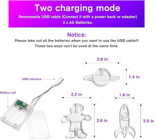 20 LED Children's Room LED String Light Astronaut Spaceship Rocket Pendants Holiday Party Lights Wall Window Nursery or Kids room Decor Wedding Around the Garden Party Patio Christmas (multicolour)