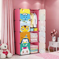 MAGINELS Children Wardrobe Closet,Baby Girl and Kids Closet with Door, Cute Protable Cube Storage Clothes,Dresser for Bedroom,Pink,8 Cube(14x14inch)