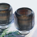 Woho Grey Ribbed Votive Candle Holders Set of 4, Vintage Tea Lights Candle Holder for Daily Home Decor, Glass Tealight Candle Holder for Halloween/Thanksgiving Decor(Grey, 3.5'' Tall 3.1'' Diameter)