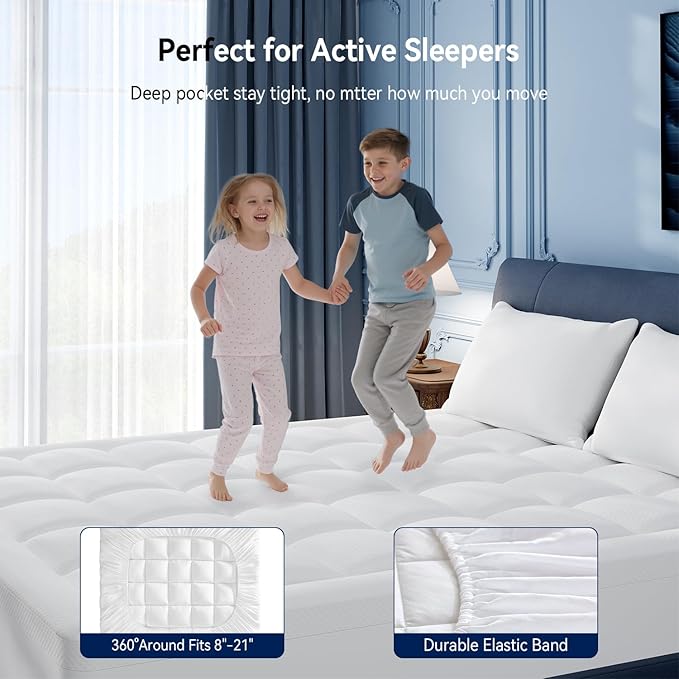 ELEMUSE California King Size Dual Layer 3 Inch Memory Foam Mattress Topper, 2 Inch Cooling High Density Memory Foam Bed Pad and 1 Inch Plush Feel Pillow Top Mattress Topper Cover for Back Pain Relief