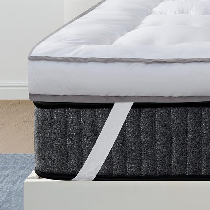 QUEEN ROSE Mattress Topper King, Extra Thick Mattress Pad Cover for Back Pain, Cooling Pillow Top Mattress Bed Topper, Soft Comfort for Firm Mattress, Overfilled Down Alternative, King Size, White