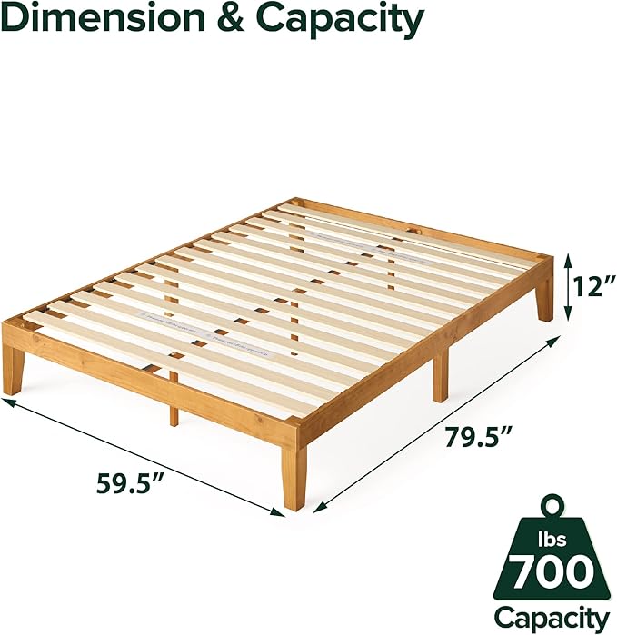 ZINUS Alexia Wood Platform Bed Frame, Solid Wood Foundation, No Box Spring Needed, Wood Slat Support, Easy Assembly, Rustic Pine, Queen