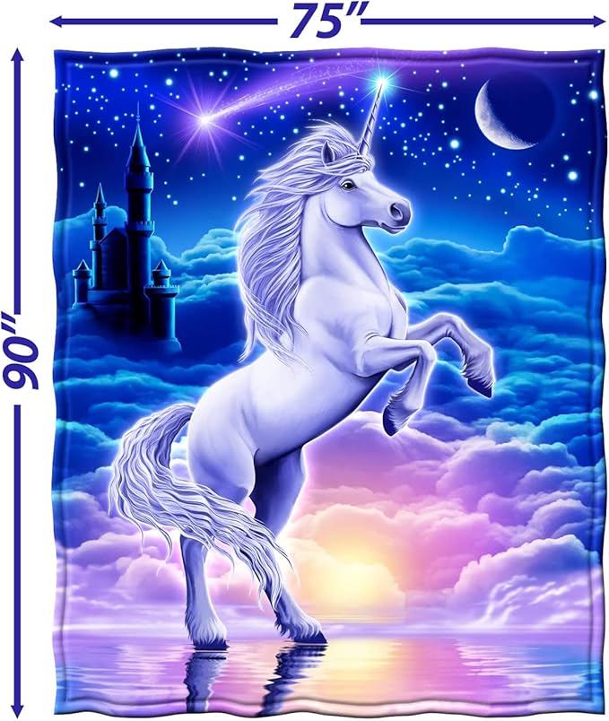 Dawhud Direct Unicorn Fleece Blanket for Girls and Kids - 75 x 90 Inch Super Soft Girls Blanket for Bed Couch or Travel - Plush Throw with Magical Unicorn Design for Cozy Everyday Use - King Size