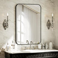 BEAUTYPEAK 24" x 36" Rectangular Aluminum Alloy Frame Wall Mounted Bathroom Mirror with Rounded Corners, Black