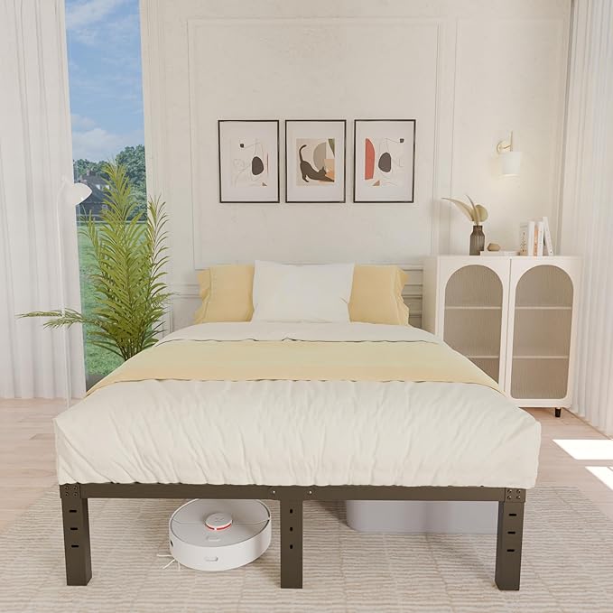 ALDRICH 12 Inch Metal Full Size Bed Frame - Double Black Basic Steel Slats Platform, Easy Assembly Heavy Duty Noise Free Bedframes, No Box Spring Needed