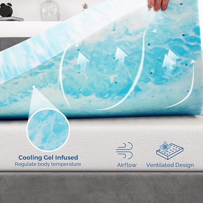 Mattress Topper King, 4 Inch Gel Memory Foam Bed Topper for King Size Bed, CertiPUR-US Certified, Blue