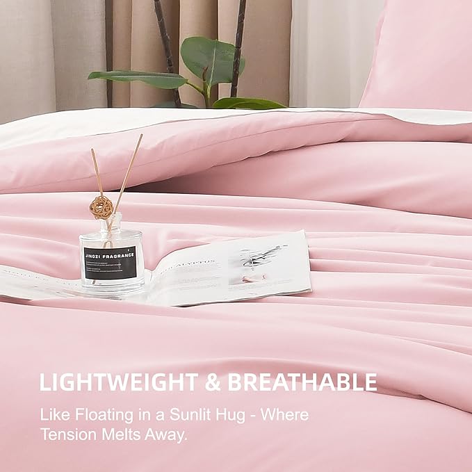 Litanika California King Size Pink Comforter Set, 3 Pieces Cal King Aesthetic Soft Solid Bedding Comforter Set, All Season Fluffy Bed Set (104x96In Comforter & 2 Pillowcases)
