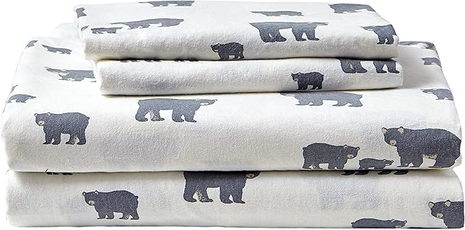 Eddie Bauer - Twin Sheets, Cotton Flannel Bedding Set, Brushed For Extra Softness, Cozy Home Decor (Bear Family, Twin)