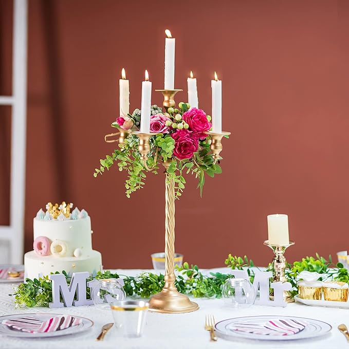 Sziqiqi 21in Gold Candelabra Tall Taper Candlestick for Candle Floral Metal Candle Holders Table Centerpiece for Wedding Party Event Room
