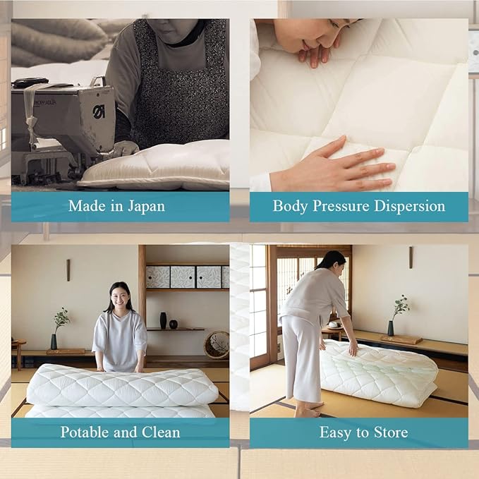 EMOOR Foldable Japanese Futon Mattress Topper CLASSE-Topper Tatami Floor Mattress Full, Made in Japan