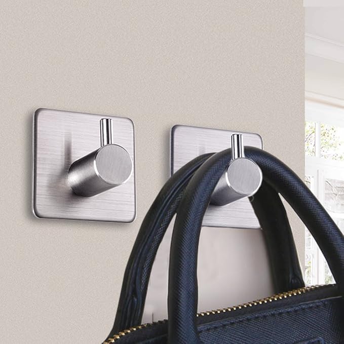 Adhesive Towel Hooks Heavy Duty Wall Hooks Waterproof Stainless Steel Hanger for Hanging Coat, Hat, Towel Robe Hook Rack Wall Mount- Bathroom and Bedroom 4-Packs
