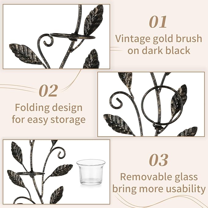 Sziqiqi Wall Sconces Candle Holder - Wall Candle Holder Black Tea Light Candle Sconce Vintage Wall Sconce Set of 2 for Living Room Wall Mount Candle Sconces for Bathroom Dining Room