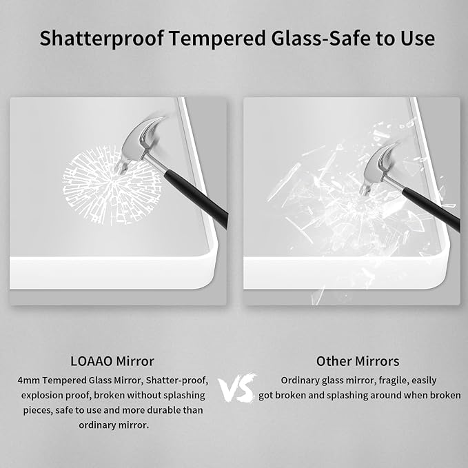 LOAAO 36x36 Inch White Metal Framed Bathroom Mirror for Wall, White Bathroom Vanity Mirror Farmhouse, Large Rounded Rectangle Mirror, Anti-Rust, Tempered Glass, Hangs Horizontally or Vertically