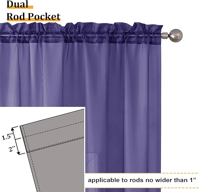 Aiyufeng Purple Sheer Curtains 63 Inch Length 2 Panels Set, Light Filtering Airy Rod Pocket Purple Window Curtain Treatment Drapes for Kitchen Bedroom Living, Each 40Wx63L Inches