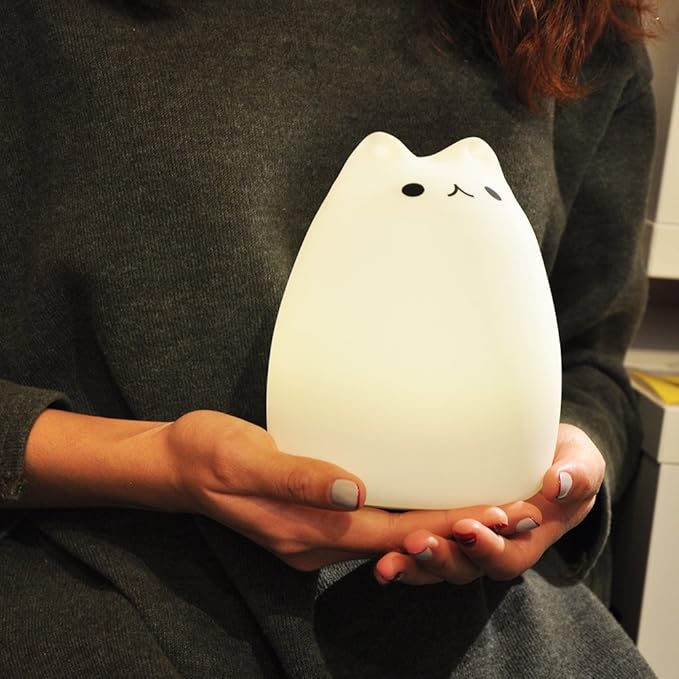 WoneNice Cute Kitty Night Light, Rechargeable Silicone Cute Lamp with Warm White & 7-Color Breathing Modes, Touch Sensor Control, Gift for Women Mom Teen Girls Kids Toddler Baby