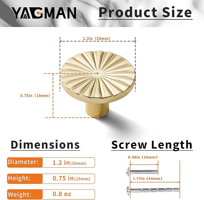 10 Pack Kitchen Cabinet Knobs Round Sunflower Dresser Knob Modern Drawer Hardware Cupboard Handles Furniture Knob for Bathroom Single Hole Knobs for Wardrobe Brushed Gold TYH-BG-K10